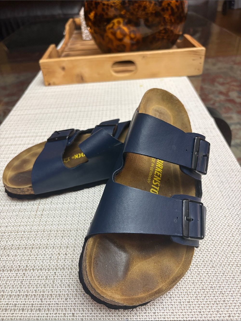 Birkenstock Navy Blue Two-Strap Arizona Sandals, SZ. 39